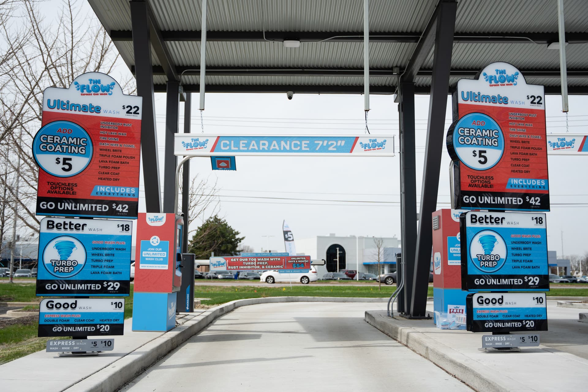 The pay station lane at The Flow Express Car Wash